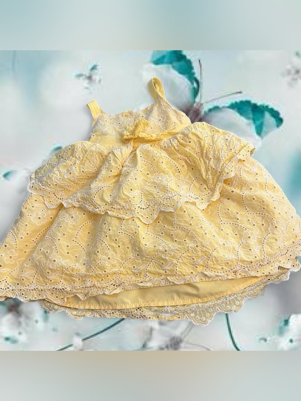Blueberi Boulevard Yellow Eyelet Tiered Sundress